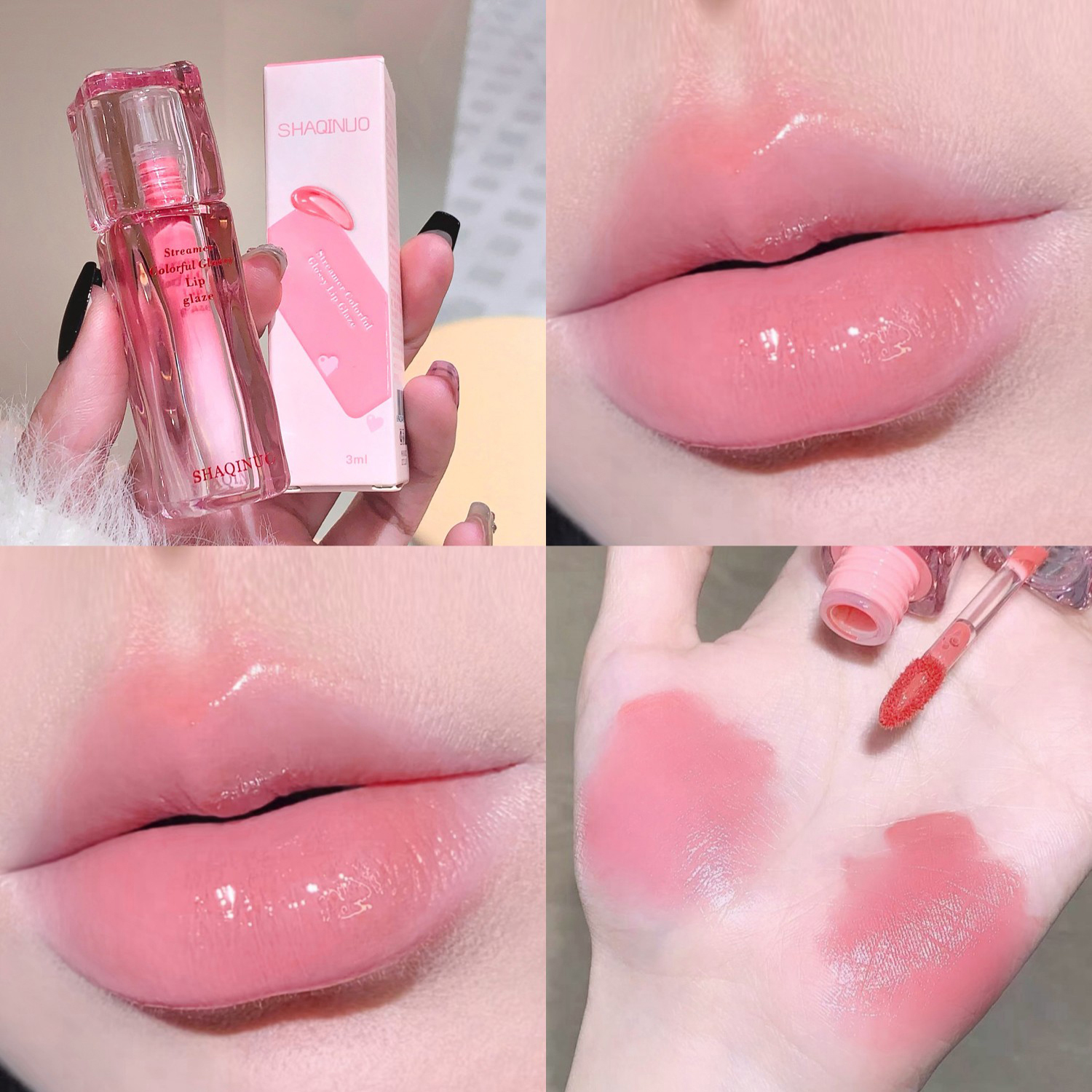 Brilho labial espelhado, hidratante, copo antiaderente, gelatina, batom líquido transparente, matiz de longa duração, óleo, maquiagem labial