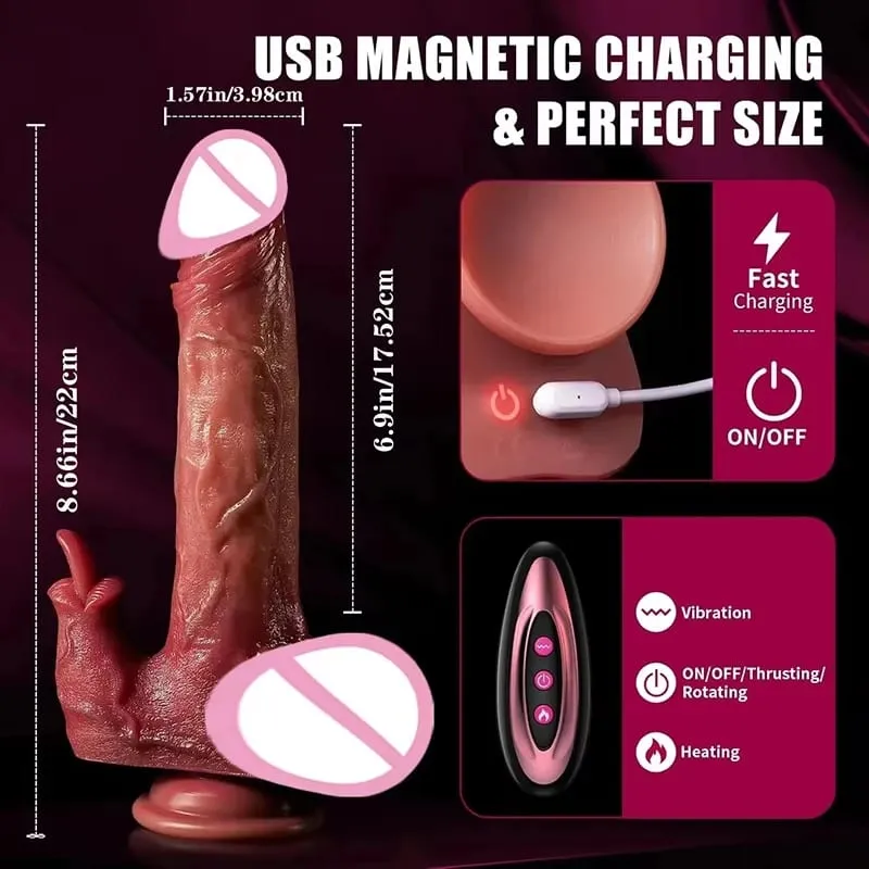 Dildo - Dildo -9-Inch Telescopic Silicone Vibrating Massager for Couples 10 Modes Erotic Massage Toy Safe Discreet Female Partner Pleasure