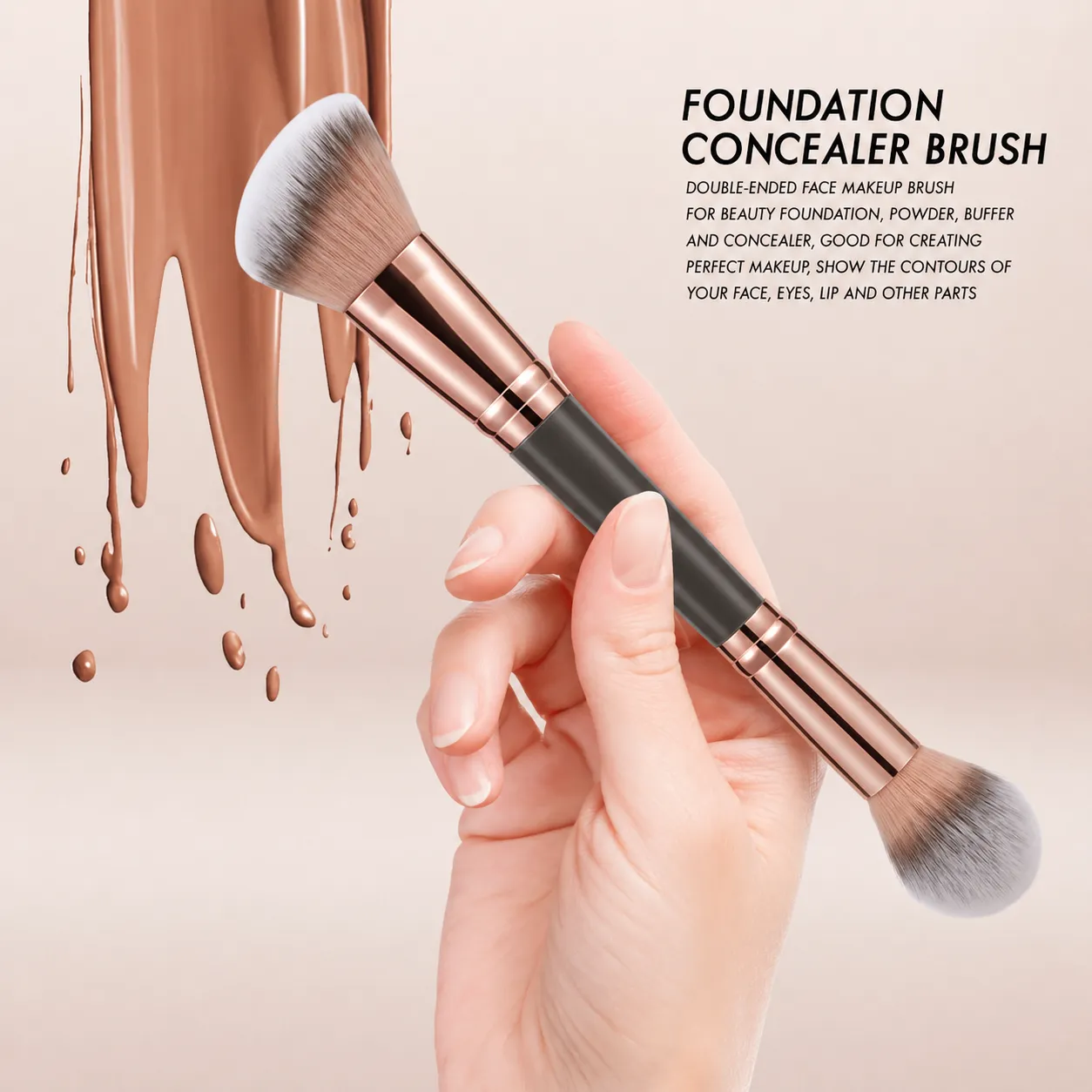 Pincel bronzeador de ponta dupla, escovas angulares e redondas de contorno para mistura de beleza, pó líquido, corretivo, creme, cosméticos, blush — image 2