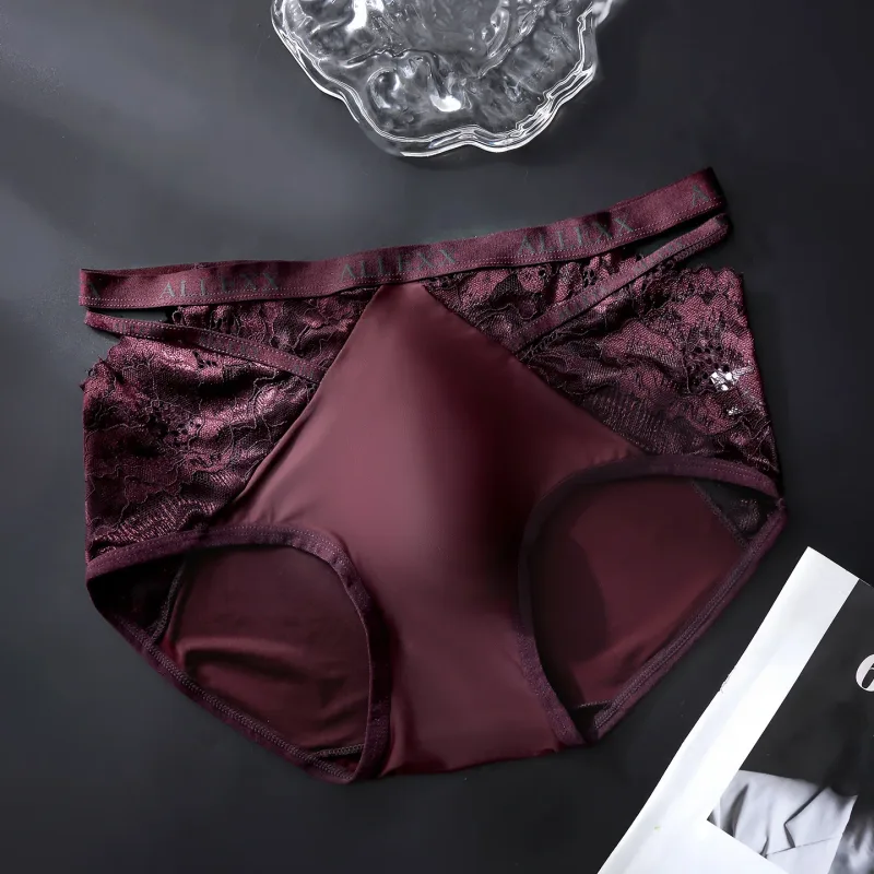Women Panties for Men Sexy Lace Hollow Waist Briefs Breathable U Convex Pouch Underpant Soft Lace Ice Silk Splicing Underwear