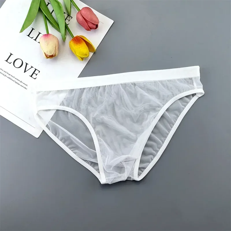 Ropa interior transparente de talla grande, calzoncillos sexis transparentes para Hombre con bolsa, bragas masculinas transpirables de nailon, XL-4XL