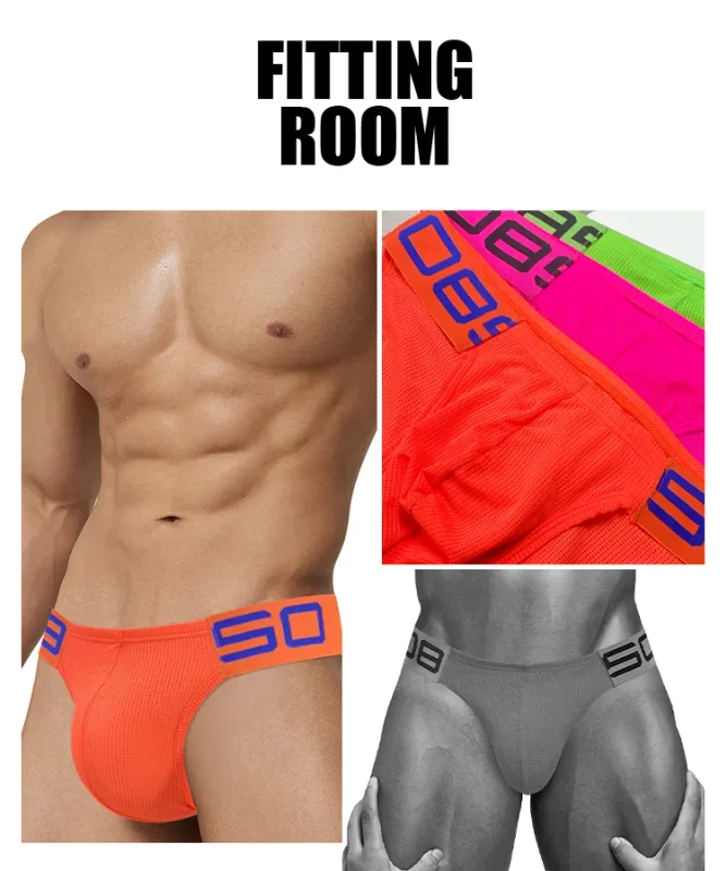 Men's Nylon Blend Mesh Breathable Briefs Horn Splice Letter Embossed Wide Elastic Waistband Fluorescent Color Sexy Underwear — image 10