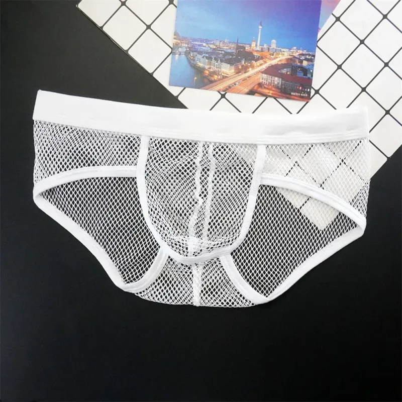 Plus Size Mesh Underwear Men Transparent Large Fishnet U Pouch Briefs Male Low Waist Solid Color Sexy Perspective Male Panties — image 10