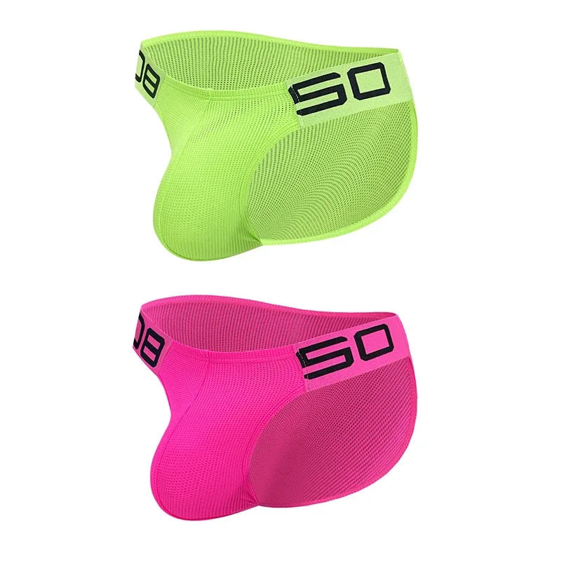 Men's Nylon Blend Mesh Breathable Briefs Horn Splice Letter Embossed Wide Elastic Waistband Fluorescent Color Sexy Underwear — image 28