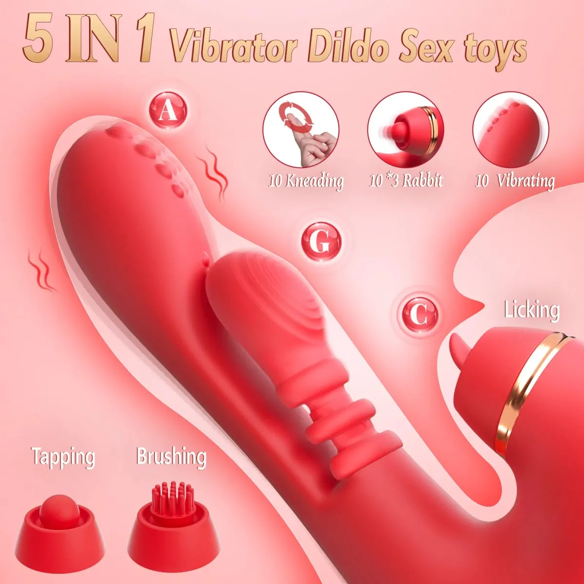 5 ΣΕ 1 Tapping Thrusting Dildo Vibrator για γυναίκες G Spot Vibrator Clitoris Clit Stimulator Θηλυκό Αυνανιστής Παιχνίδια σεξ ενηλίκων