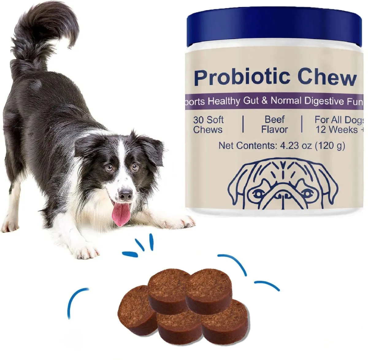 Probiotics Chews for Dogs Support Gut Health Occasional Diarrhea Digestive Health & Seasonal Allergies - 30 Soft Chews — image 1
