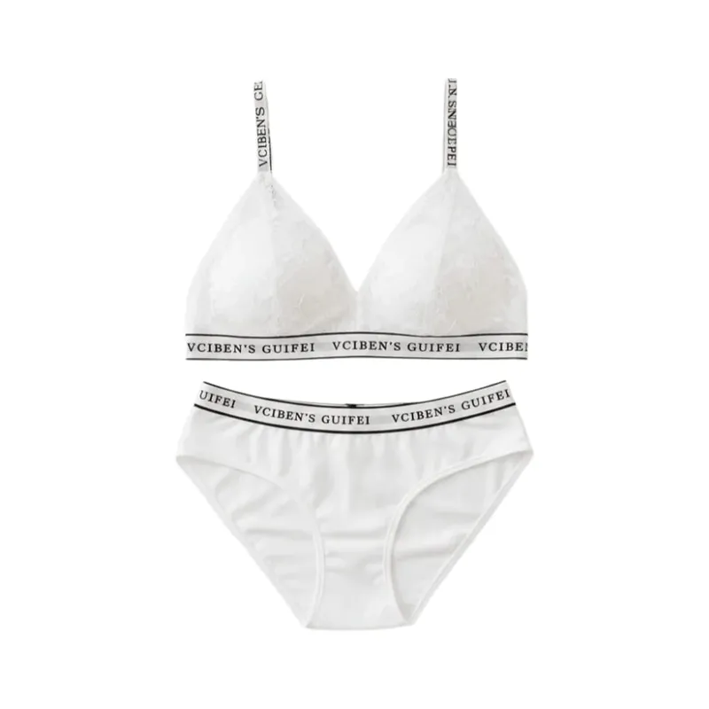 Breathable Letter Design Lingerie Set Lace Deep V Women Underwear Suit Wireless Color Blocking Bra Panties Set Girl — image 7