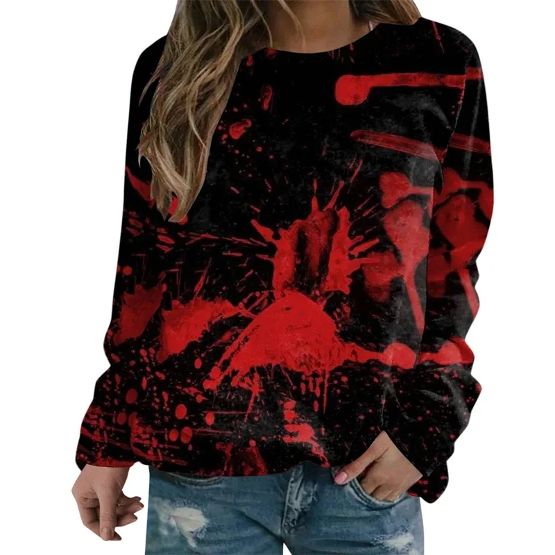 Sweatshirt Grafik Darah Keganasan Rekaan Pesta Halloween Pakaian Wanita Saya Baik Berdarah Wanita Sweater Wanita Seram Pullover Y2k — image 22