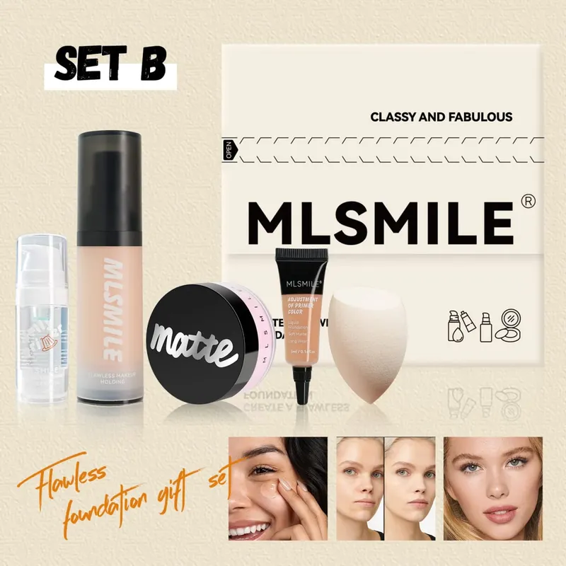 Επαγγελματικό σετ μακιγιάζ για άψογο Base Oil Control Loose Powder Matte Primer Liquid Foundation Concealer Ενυδατικό Δώρο