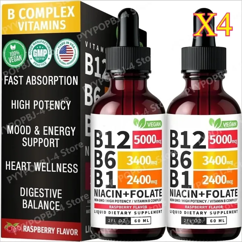 Βιταμίνη Β12 Β6 Υγρές Σταγόνες 60ml Σύμπλεγμα Β με Β1 Νιασίνη Φολικό Βατόμουρο Vegan Καθημερινό Συμπλήρωμα Ευεξίας 40 Μερίδες Ενήλικες — image 10