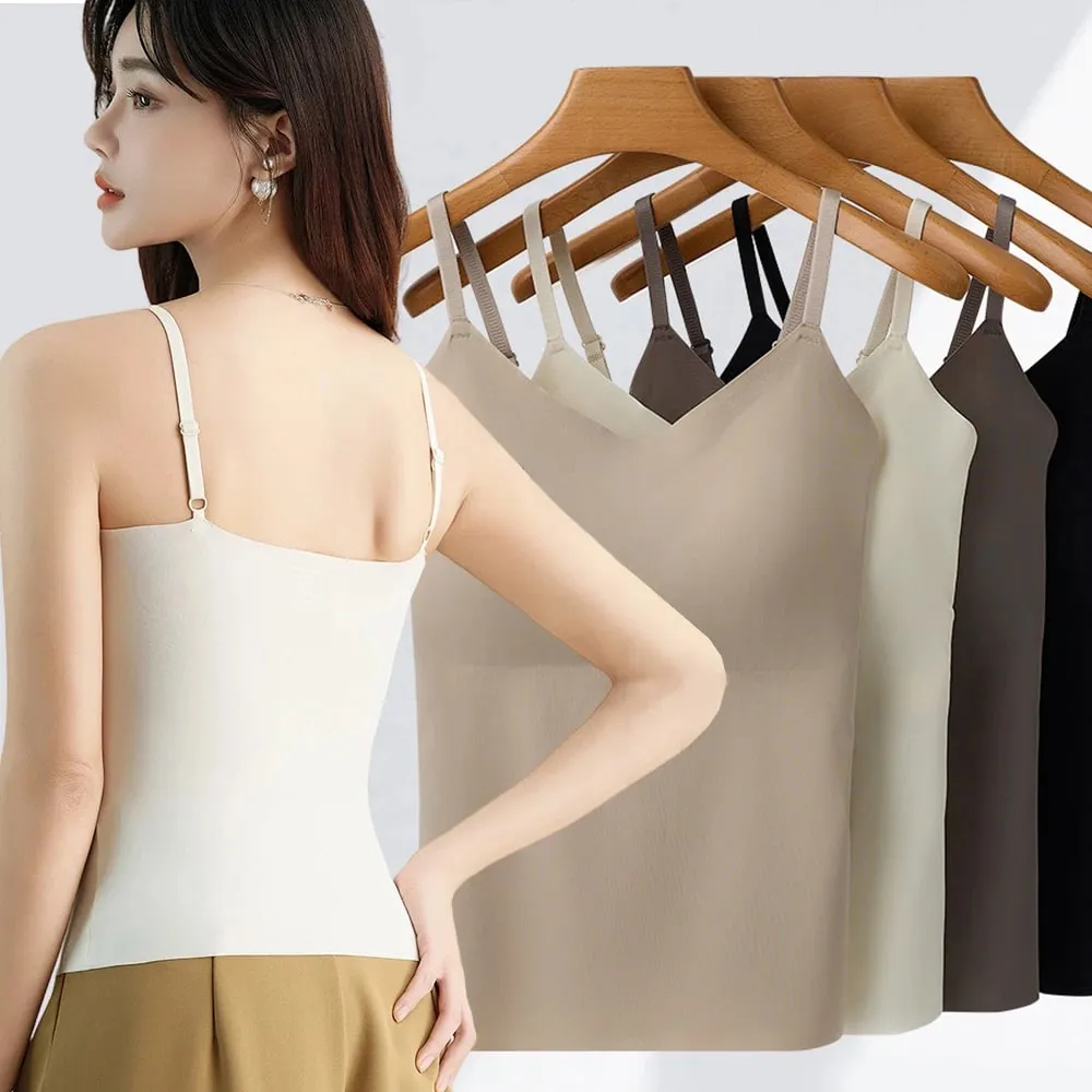 Beépített melltartó Cami Tank Top állítható spagetti pánt U-nyakú, párnázott melltartó formázóruha Varrat nélküli vékony alsónemű mellény — image 4