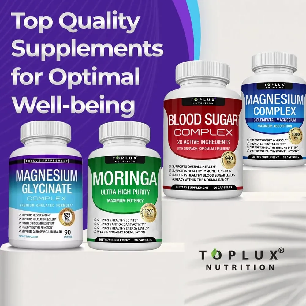 Συμπλήρωμα Premium Magnesium Complex 1000mg Magnesium Glysinate 525mg Blood Sugar Complex 940mg Moringa Capsules 1200mg Non-GMO — image 6