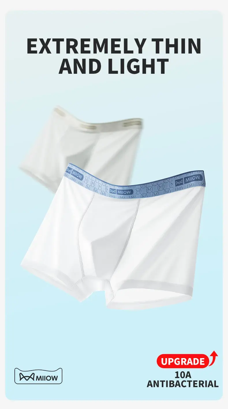 MiiOW 3Pcs Ice Silk Men Underwear 10A Antibacterial Breathable Crotch Men's Panties Silky Seamless Man Underpants Boxershorts — image 2
