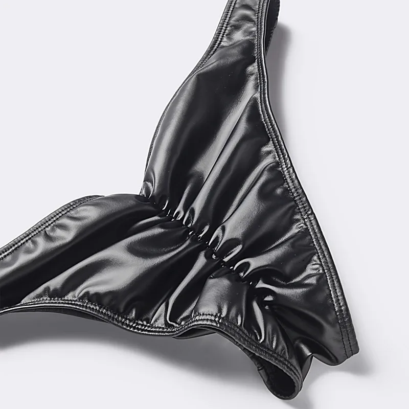 3pcs Men Bikini Faux Leather Briefs Underwear Man Sexy Mini Underpants Cuecas Butt-lifting Zipper Low Waist Male Sissy Panties