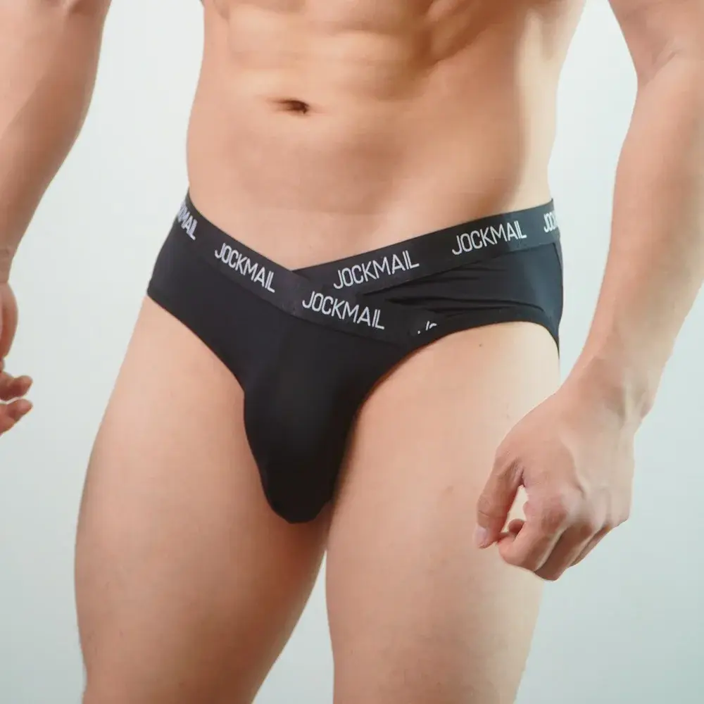 Jockmail Mensชุดชั้นในต่ำเอวเซ็กซี่กีฬาBreathableฤดูร้อนกางเกงผ้าไหมน้ำแข็งกระเป๋าใหญ่ไนลอนสีทึบกางเกงในชาย — image 8