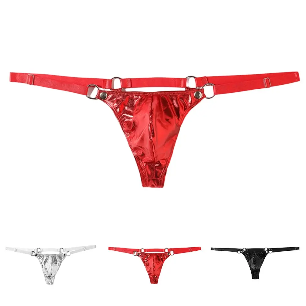 1pc Men Patent Leather G-String Sexy Thong V-back Low Ring Rise T-back Bulge Pouch Đồ lót Đồ lót Gay Sissy Hot Clubwear — image 10