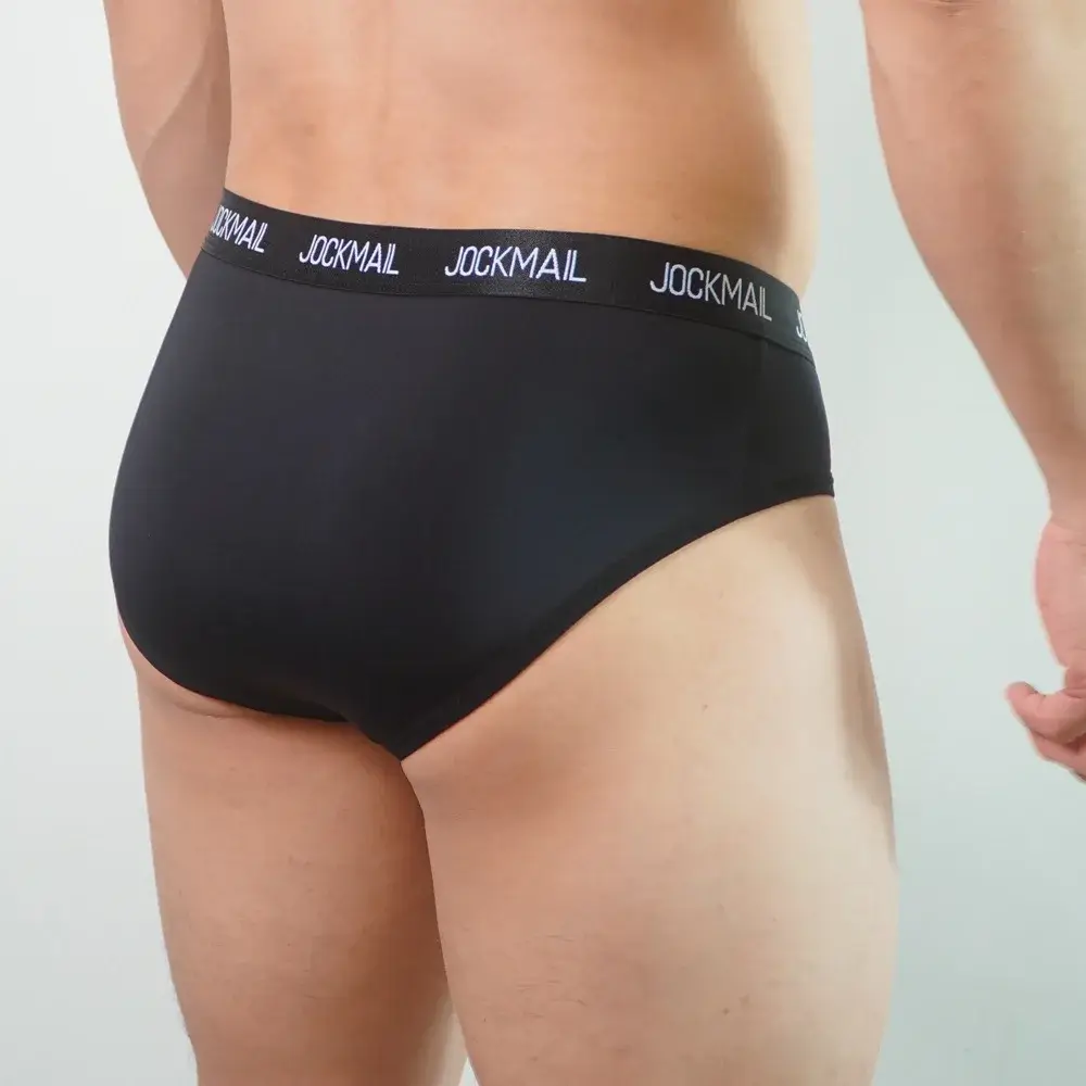 Jockmail Mensชุดชั้นในต่ำเอวเซ็กซี่กีฬาBreathableฤดูร้อนกางเกงผ้าไหมน้ำแข็งกระเป๋าใหญ่ไนลอนสีทึบกางเกงในชาย — image 10