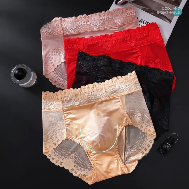 Flower Lace Mesh Hollow Out Sexy Men's Underwear Ice Silk Breathable Seamless Thin Triangle Pants Soft Traceless Male Briefs — image 1