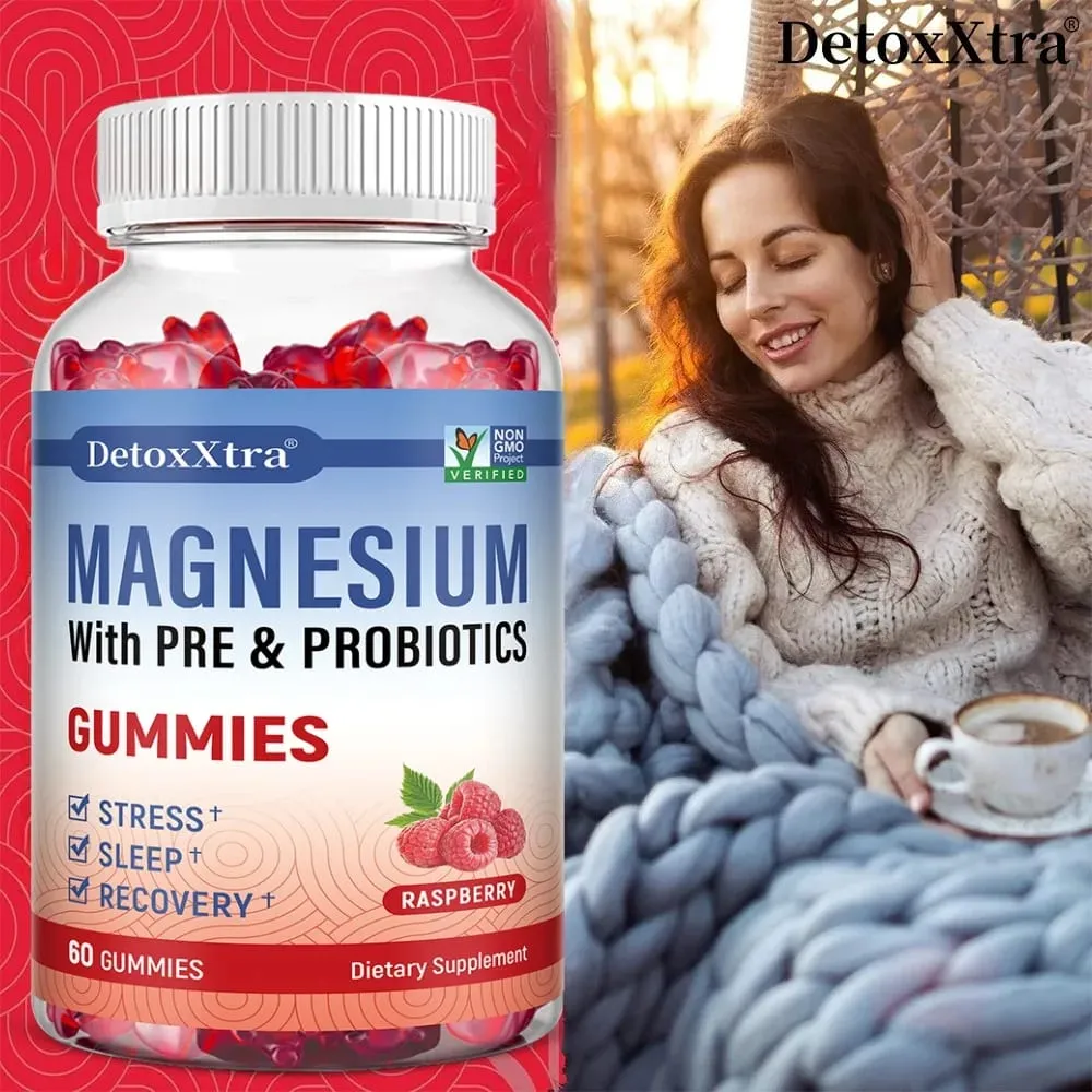 Συμπλήρωμα κιτρικού μαγνησίου Gummies με πρεβιοτικά και προβιοτικά για ύπνο και αποκατάσταση του στρες - Vegan χωρίς γλουτένη, μη ΓΤΟ — image 2