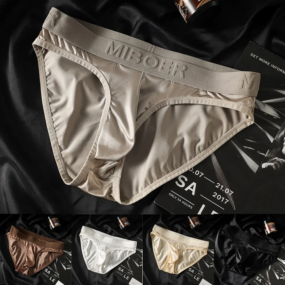 Low Waist Mens Briefs Underwear with Ice Silk Satin-like Fabric Bulge Pouch Smooth Stretch Breathable Underpants — image 9