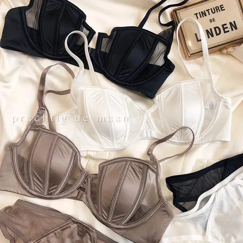 2 τεμάχια Summer Thin Cup Γυναικεία εσώρουχα Σέξι μπροστινή πόρπη Push Up Σετ σουτιέν Ρυθμιζόμενο λουράκι Brassiere Όμορφα εσώρουχα στην πλάτη