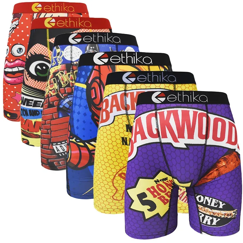 6pcs ETHIKA Men's Underwear, Boxer Briefs, Sports & Boxer Shorts, Sexy Breathable, Plus Size S-3XL