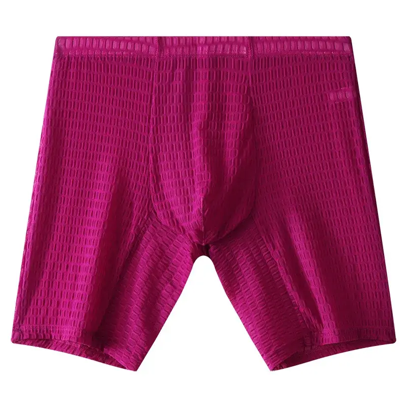 Men's Waffle Texture Boxy Underwear Extended Boxer Briefs Mid Rise Sheer Mesh Flirtatious Casual Athletic Sports Trunks Knickers — image 9