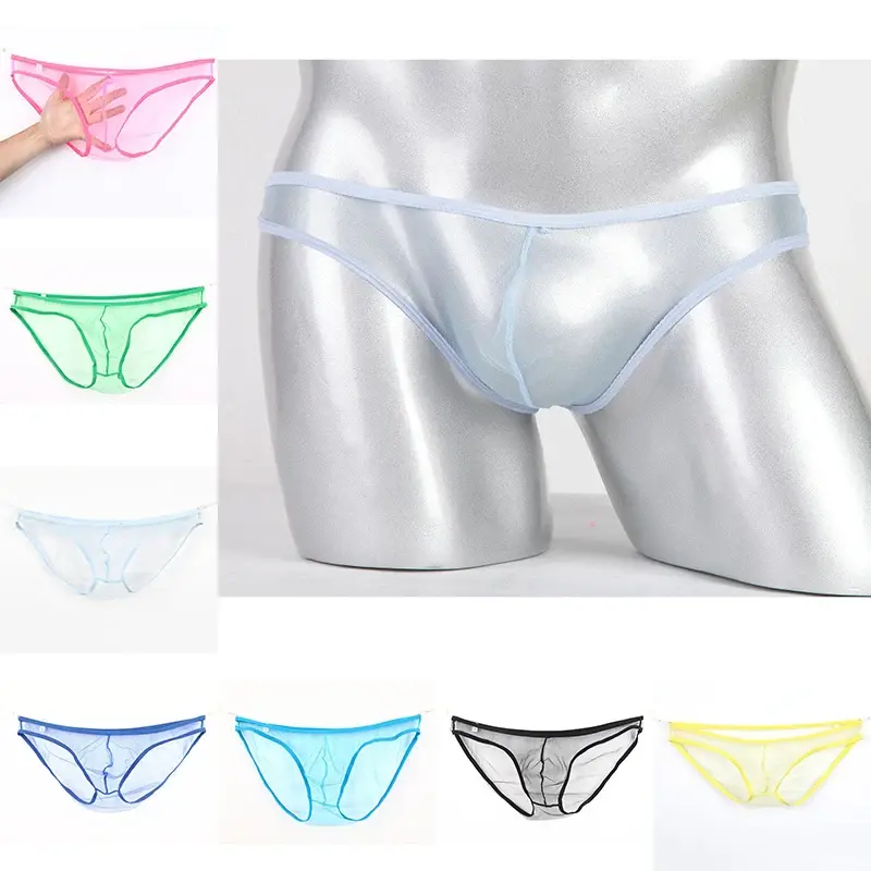 Men's Large Size Low Waist Mesh Briefs, Ultrathin Transparent Underwear, with U Convex Bag, Various Colors Available — image 5