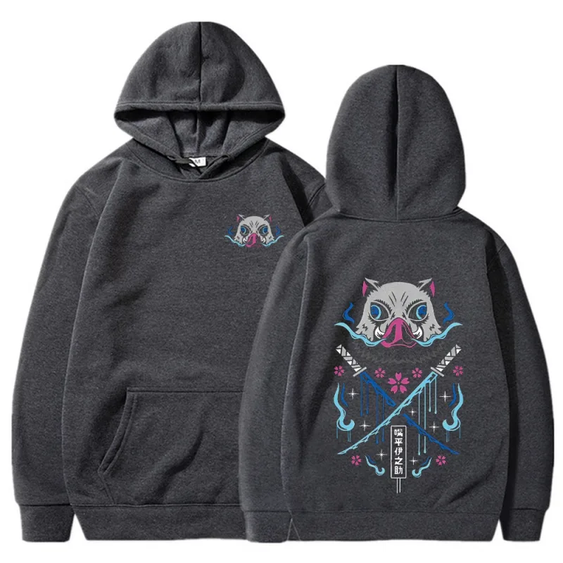 Felpe con cappuccio Anime Inosuke Uomo Donna Kimetsu no Yaiba Felpe Manga Kawaii Harajuku gotico Pullover con cappuccio Casual Streetwear — image 3
