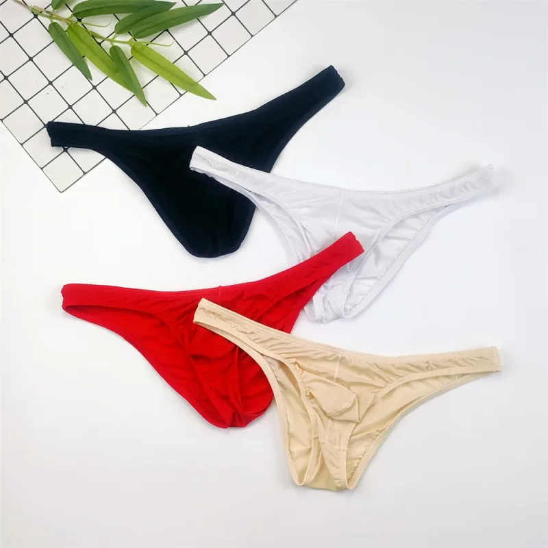4PCS Men High Fork Briefs Mid Waist Elastic Ice Silk Brief Summer Underpants Ice Silk U Convex Pouch Male Underwear Silky Shorts — image 26