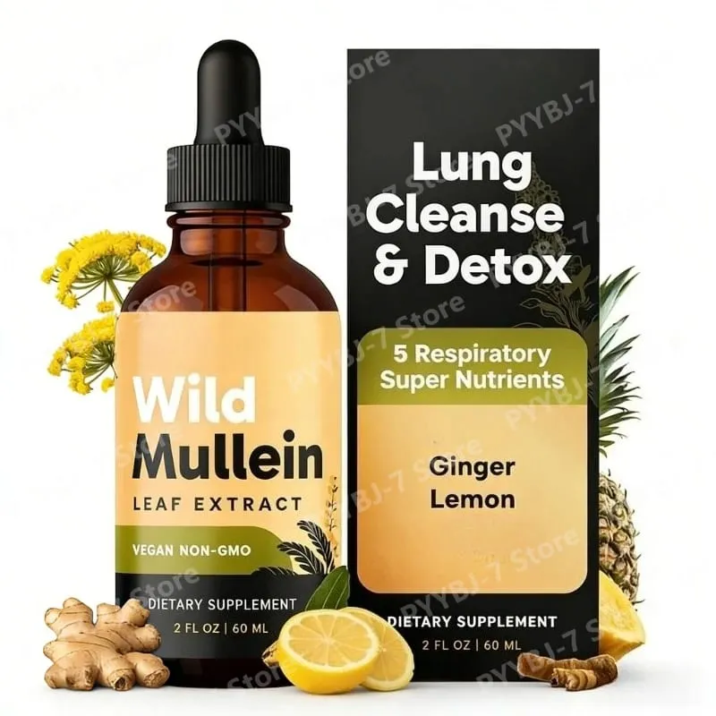 All Natural Mullein Drops with Ginger Lemon for Lung Cleanse and Detox Mullein Leaf Extract for Respiratory Lung Health