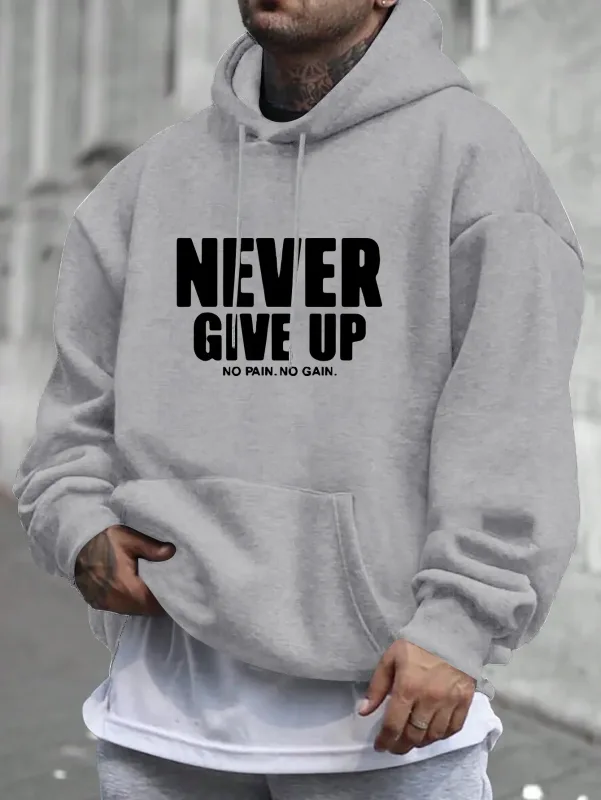 Sudadera con Capucha para Hombre con Estampado Never Give Up, Jersey Informal con Forro Polar, Bolsillo Canguro, Ropa Informal Elegante, Sudadera con Capucha para Otoño — image 2