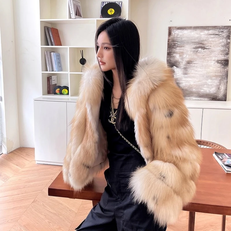 autumn and winter Imported whole fox fur Thickened New hooded long-sleeve dcommuting style fur coat шуба женская 2025