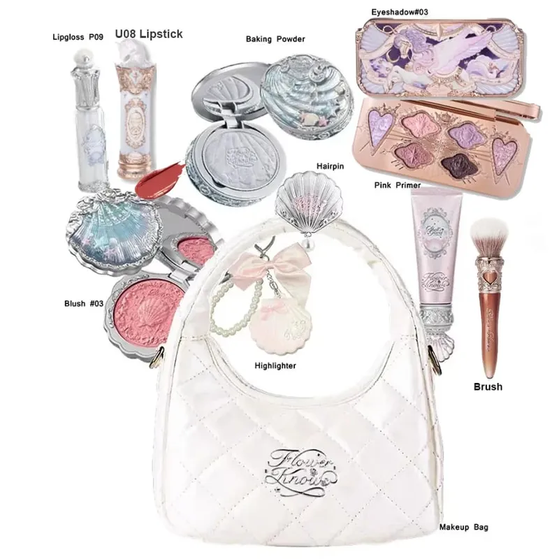 Σετ μακιγιάζ Flower Knows Shell Pearl Bunny Garden Setting Powder Lip Gloss Blush All in One Κιτ γκλίτερ για γκλίτερ μπέικιν πάουντερ — image 7