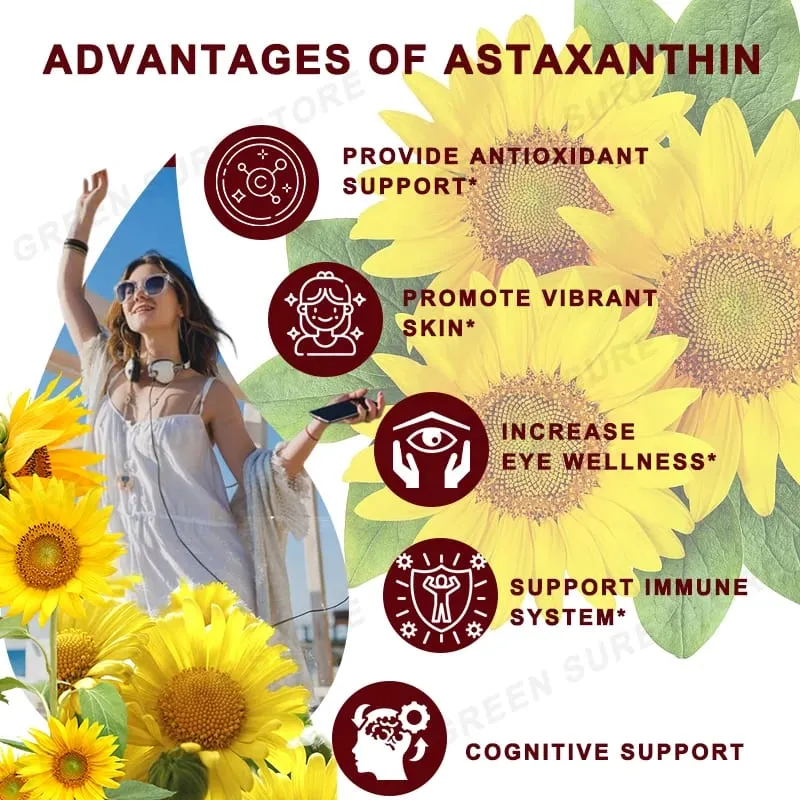 24 MG Liposomal Astaxanthin Capsule - Relieve Eye Fatigue Improve Sensitive Skin Restore Muscle Function Enhance Immunity