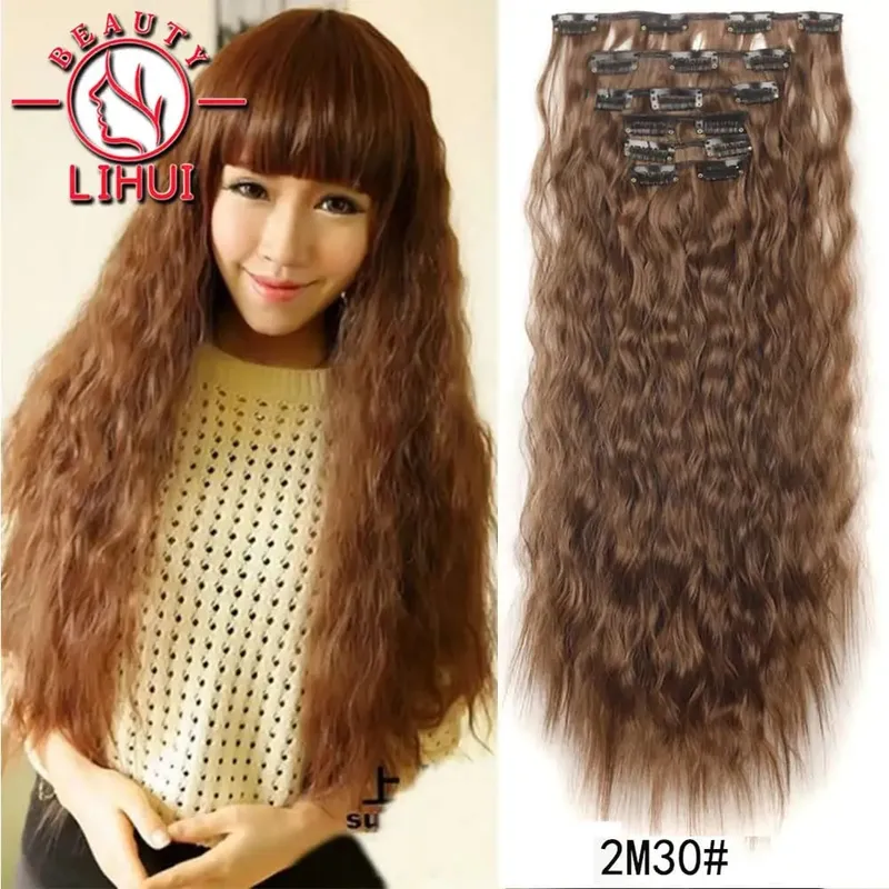 Long Curl Wave Clip In Hair Extensions 6Pcs/Set 16 Clips High Tempreture Synthetic Hairpiece Clip In Hair Extensions 24inch — image 16