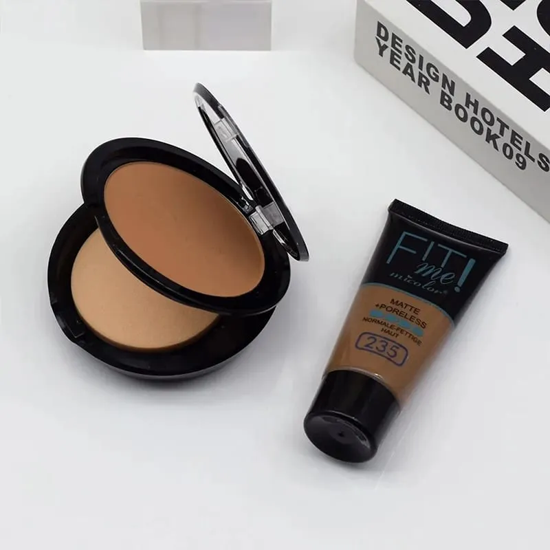 Micolor Fit Me 2 IN 1 pórusmentes púder és folyékony alapozó teljes fedésű folyékony korrektor hegek sötét karikák pattanásos kozmetikai készlet — image 6