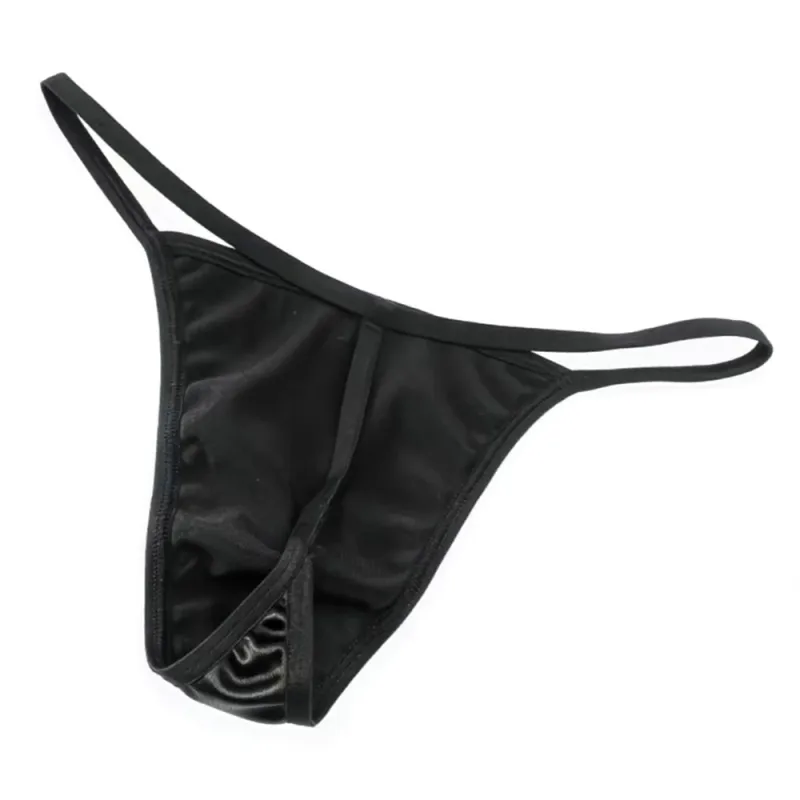 2PCS Men's T-back Thong Sexy Thin Strap Glossy Ice Silk Underwear Male U Convex Night Bikini Low Waist Plus Size Satin G-strings