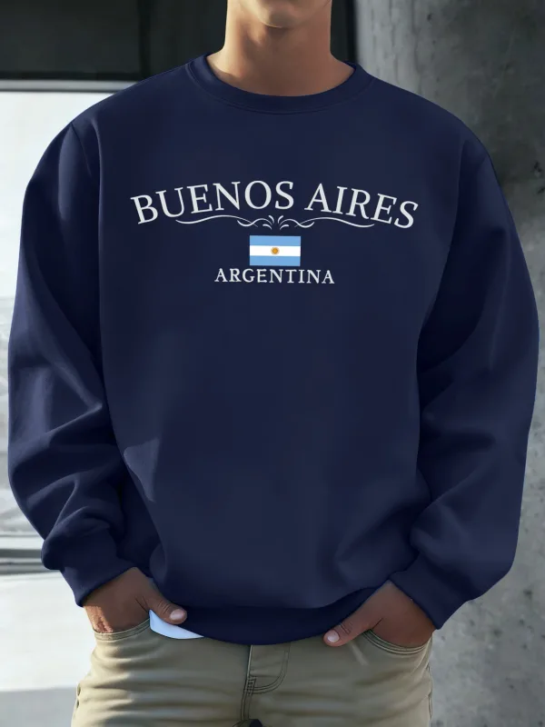 บัวโนสไอเรสอาร์เจนตินาพิมพ์ผู้ชายเสื้อ Street Hip Hop กีฬาขนแกะ All-Match Pullover Unisex Casual เสื้อผ้าหลวม — image 14