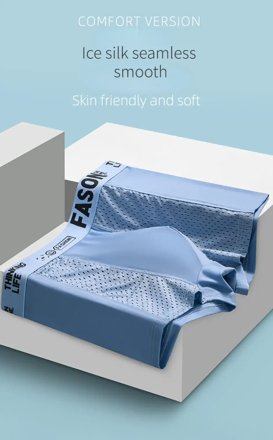 Sous-vêtements en maille de soie glacée pour hommes, Boxer respirant antibactérien, slip surdimensionné, short pour hommes