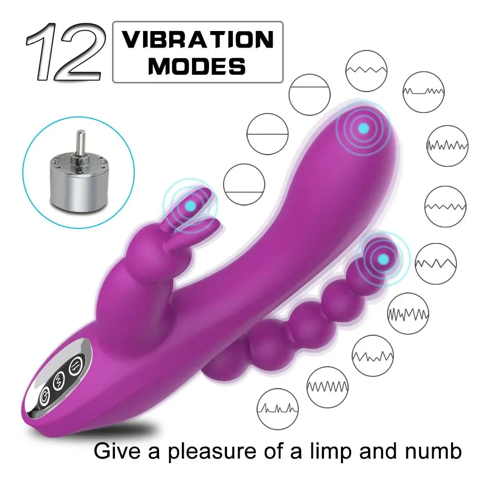 12 מצבים G Spot Rabbit Vibrator Clitoral Stimulator Anal Triple Curve לעיסוי אנאלי חרוזים צעצועי מין לנשים זוגות דילדו — image 2
