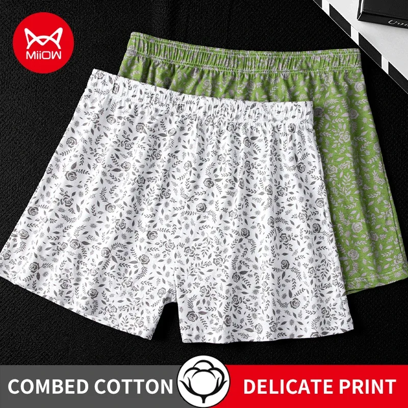 MiiOW 3Pcs Cotton Men Underwear Boxershorts Breathable Rose Print Man Underpants Skin-friendly Large Size Men's Shorts Panties — image 1