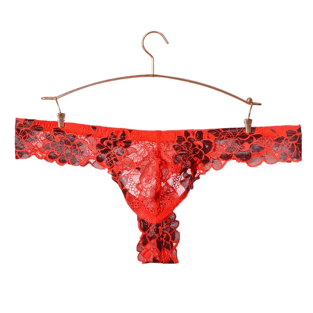 Men Floral Lace Thong Low Rise Elastic Waist G‑String Breathable See‑Through Floral Print Male Underwear Sexy Lingerie Panties — image 2