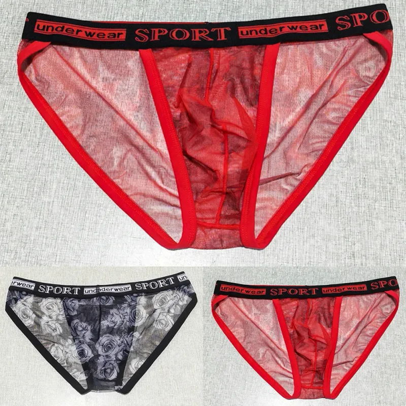 1pc Men Rose Printed Briefs High Fork Perspective Underwear Sexy Mesh Sheer Panties Breathable Comfortable Underpants — image 12