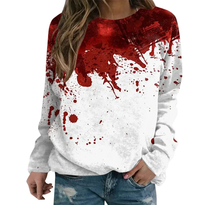 Sweatshirt Grafik Darah Keganasan Rekaan Pesta Halloween Pakaian Wanita Saya Baik Berdarah Wanita Sweater Wanita Seram Pullover Y2k — image 6