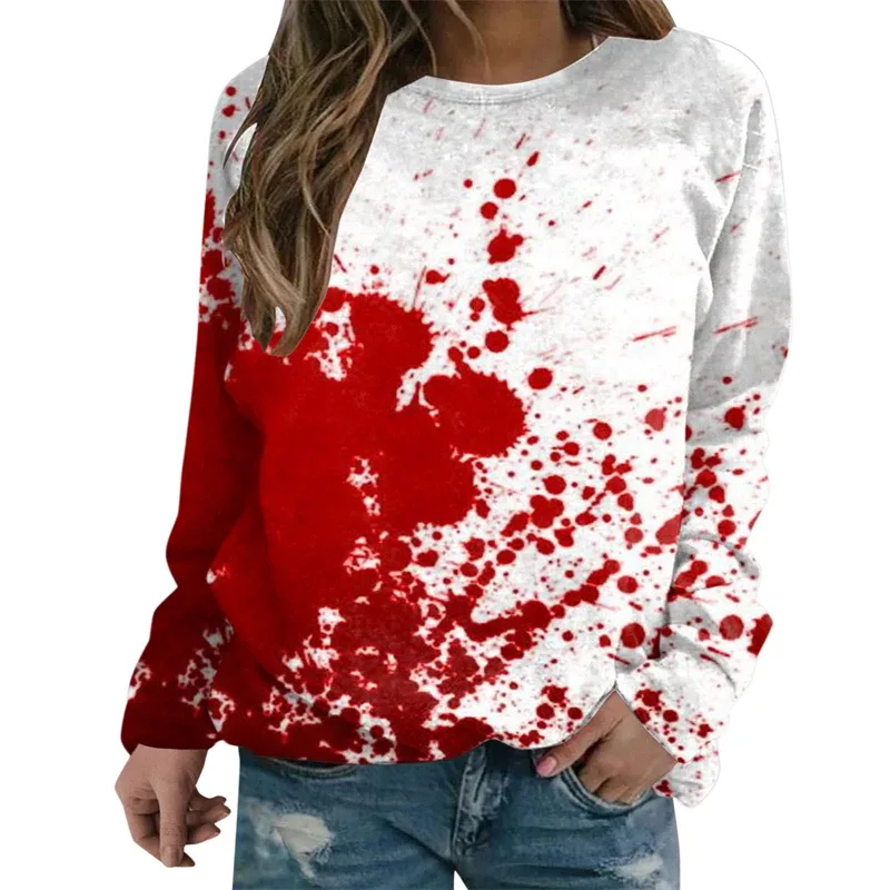 Sweatshirt Grafik Darah Keganasan Rekaan Pesta Halloween Pakaian Wanita Saya Baik Berdarah Wanita Sweater Wanita Seram Pullover Y2k — image 5
