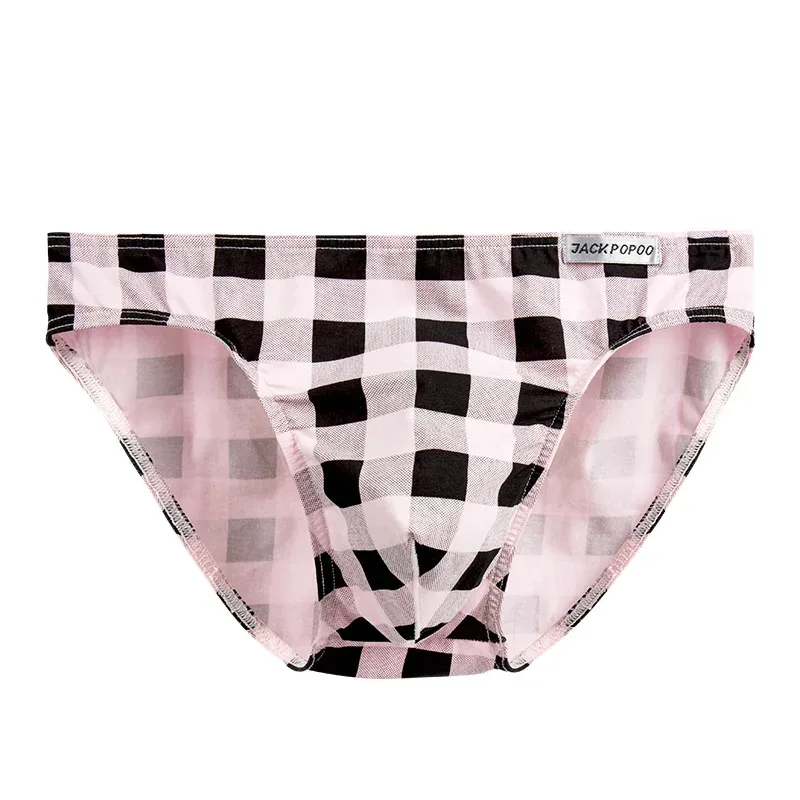 Fashion Plaid Underwear Cotton Soft Elastic Men Briefs Breathable Comfortable Youth Underpants Mens Sexy U Bulge Pouch Panties — image 2