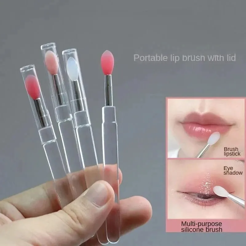 1/2/3/4pcs Portable Silicone Lip Brush With Cover Soft Multifunctional Lip Balm Applicator Lipstick Lipgloss Makeup Brushes — image 4