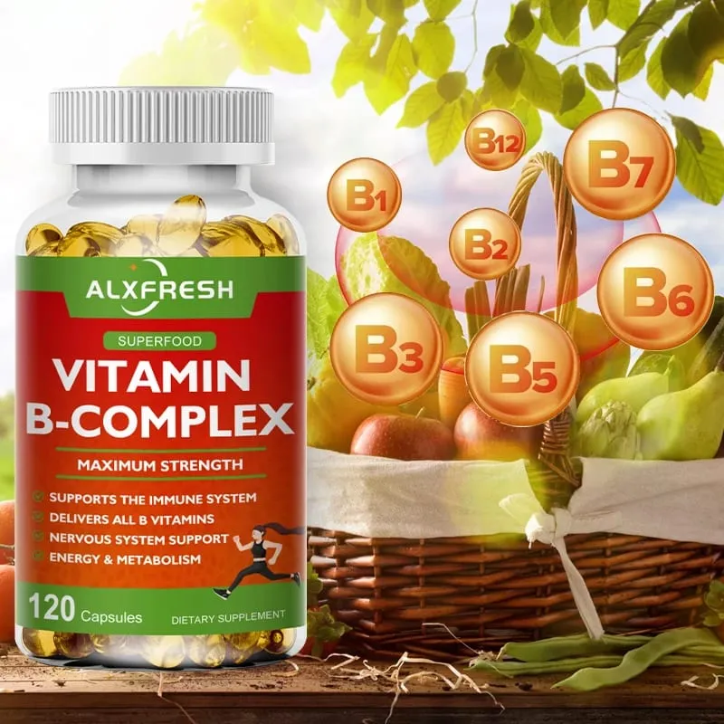 Alxfresh B-Complex vitamin-kiegészítők (B12 B1 B2 B3 B5 B6 B9 folsav és biotin) Immun- és energiatámogatás
