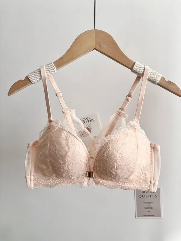 Women Small Bust Lace Bra Set Front Closure Wireless Beautiful Back Push‑Up Brassiere Soft Daily Lingerie Underwear Size 32‑38AB — image 8